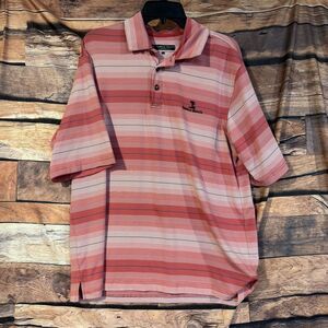 Pebble Beach Performance Men's Polo Shirt Large Red Striped Short Sleeve Golf